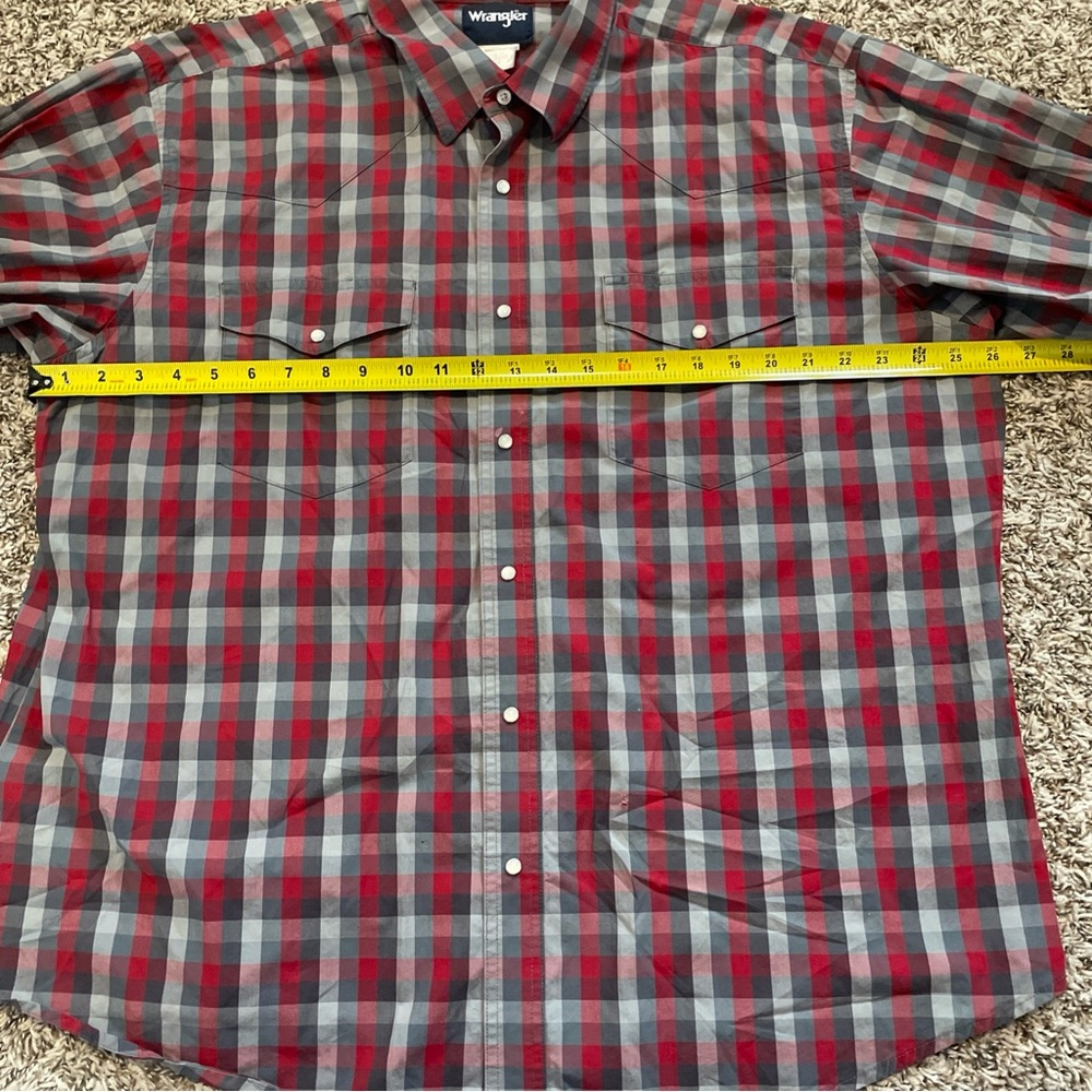 Wrangler Shirt Mens 2XL XXL Red Gray Check Pearl Snap Long Sleeve Cowboy Western - Picture 6 of 13